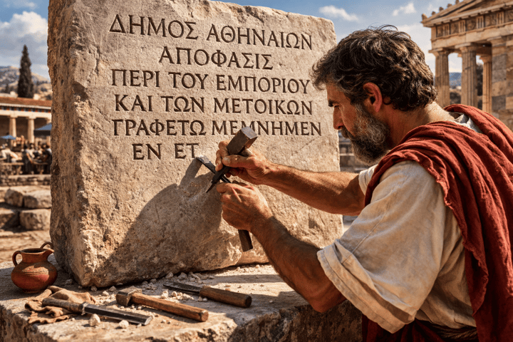 Ancient Greek scribe at work
