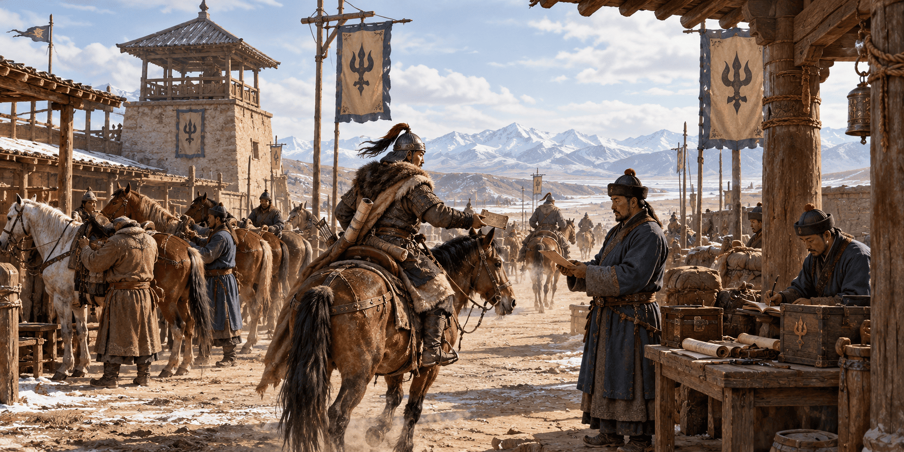 Mongol Messenger at the Mountain Relay - AI Generated Illustration (1)